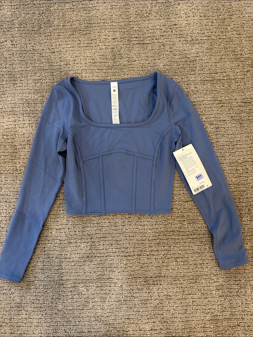 lululemon athletica Long Sleeve Scoop Crop Top in Dusty Blue